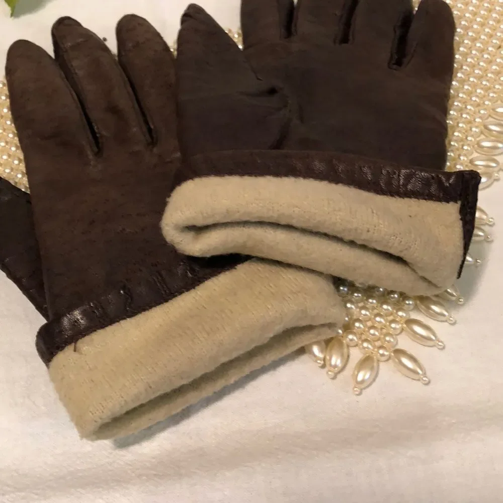 Vintage Faux Leather Ladies Driving Gloves Brown